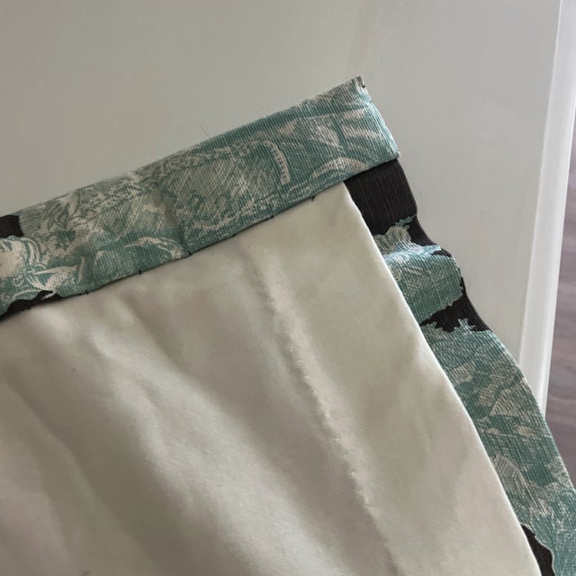 2010s Chic Designer Quadrille Chocolate and Turquoise Linen Toile Drapery Panels- Two Pairs (Four Single Panels) For Sale - Image 5 of 9
