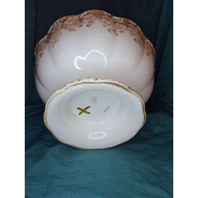 Antique Furnivals Rustic Punch Bowl 1893 Royal Semi Porcelain Brown Transferware 16" For Sale - Image 9 of 15