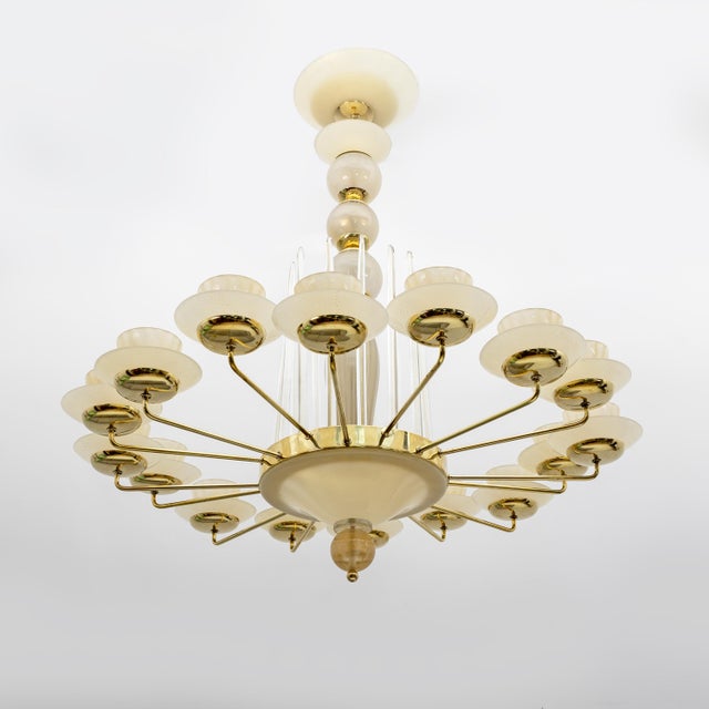 2000 - 2009 Mid-Century Modern Brass and Murano Glass Big Chandelier For Sale - Image 5 of 12