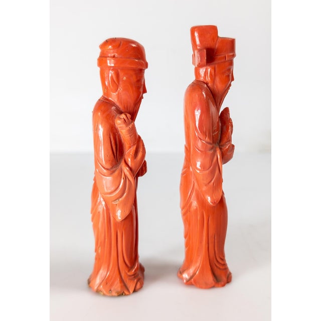 Early 20th Century Early 20th Century Pair of Chinese Carved Coral Immortal Figures For Sale - Image 5 of 13