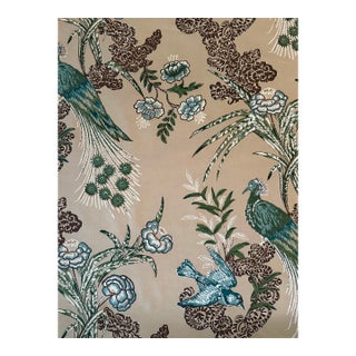 Schumacher Peacock Beige Cotton Fabric 1 1/2 Yards 175914 Miles Redd Collection For Sale