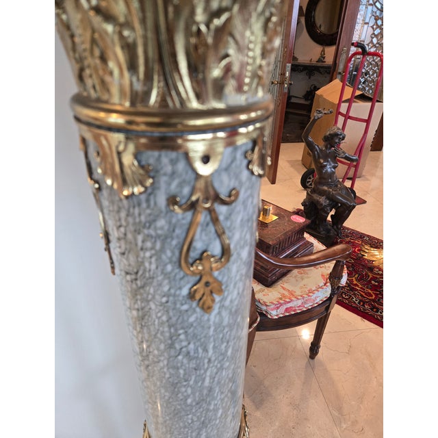 Ornate French Style Louis 16th Gray Marble and Bronze Pedestal For Sale - Image 9 of 9