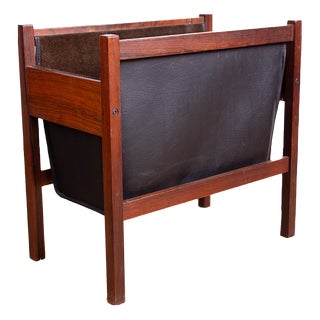 Danish Magazine Rack in Rosewood and Leather, 1960 For Sale