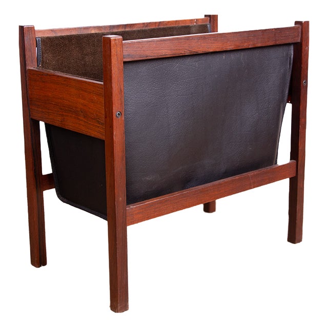 Danish Magazine Rack in Rosewood and Leather, 1960 For Sale