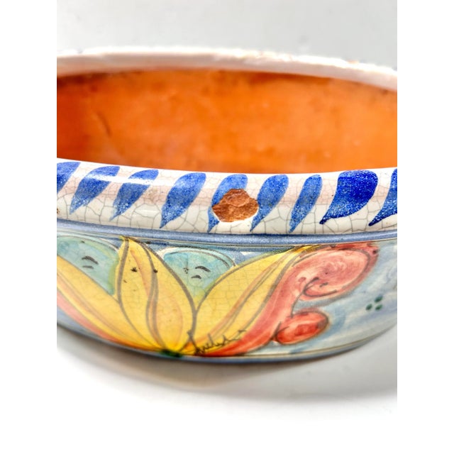Vintage Italian Majolica Style Planter Bowl – Hand Painted Mediterranean Terracotta Centerpiece For Sale - Image 11 of 12