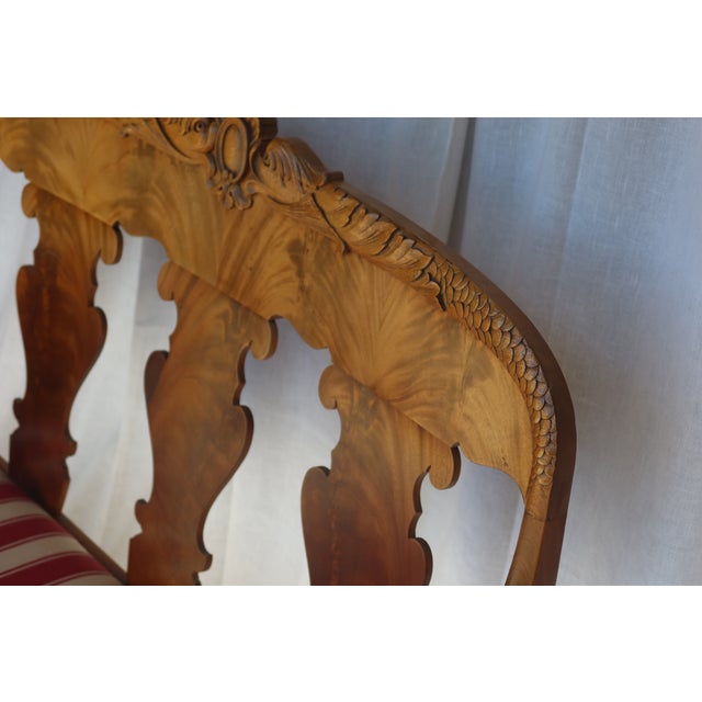 Antique Carved Walnut Settee, Empire / Biedermeier Style, 19th Century For Sale - Image 4 of 8