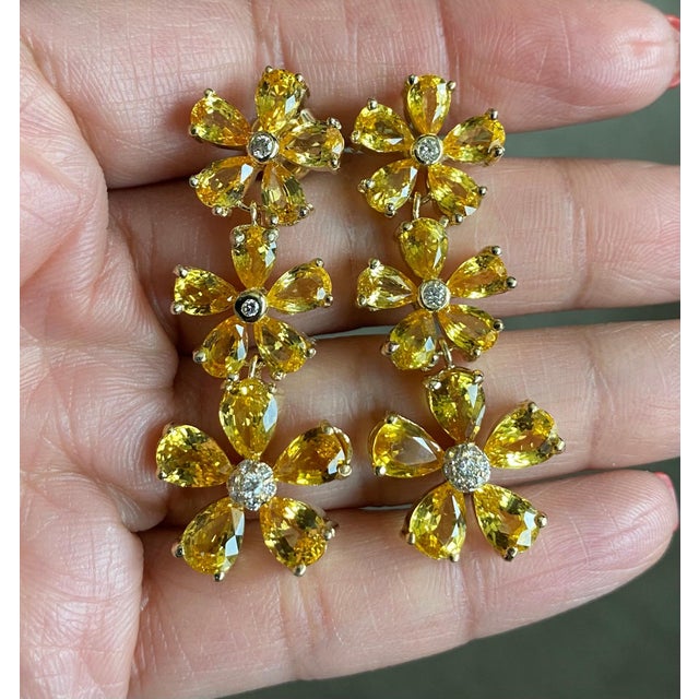 Roshe Jewels Sapphire Diamond Earrings 18k Yellow Gold Drop Earrings, A Pair For Sale - Image 4 of 12