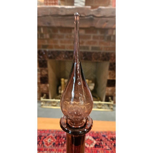 Vintage MCM Amethyst Glass Genie Bottle Decanter Italian Empoli Style With Flame Stopper For Sale - Image 12 of 12
