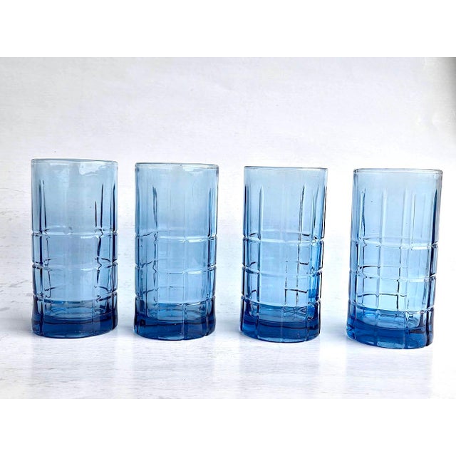 Mid-Century Modern Vintage Anchor Hocking Flat Iced Tea Glasses in Tartan Blueberry, Set of 4 For Sale - Image 3 of 13