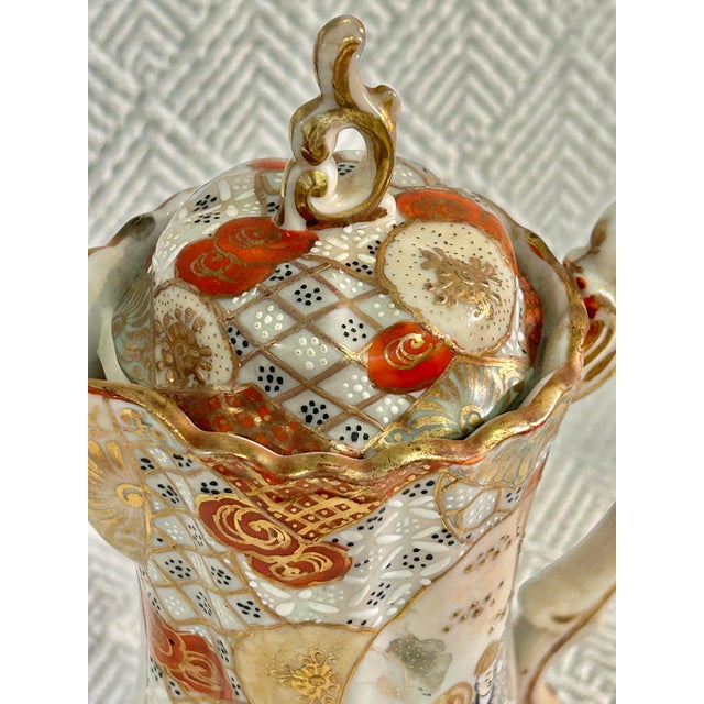 Ceramic Early 1900’s Japanese Kutani Moriage Porcelain Chocolate Pot With Gilding For Sale - Image 7 of 10