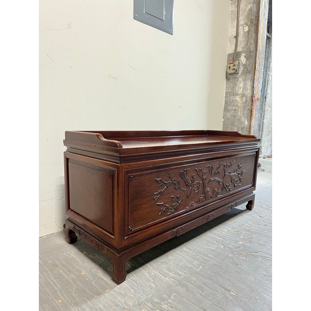 George Zee Asian Style Carved Cedar Lined Blanket Chest Coffee Table, 1970s For Sale - Image 4 of 9