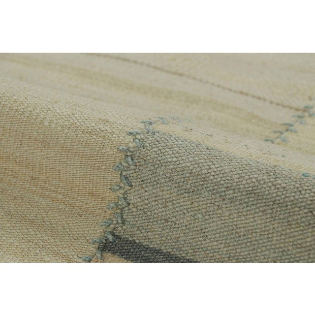 Rug & Kilim’s Contemporary Kilim With Textural Beige, Cream and Blue Stripes For Sale In New York - Image 6 of 7