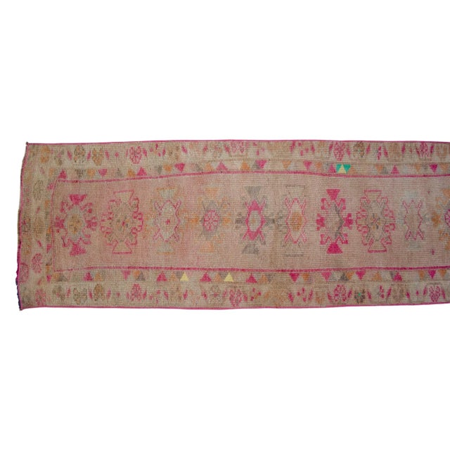 Hot Pink 2x11 Ft Approx Pink Kurdish Herki Hand-Knotted Distressed Runner For Sale - Image 8 of 11