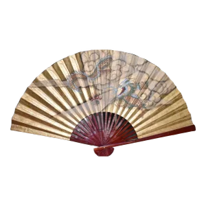 Mid 20th Century Chinese Hand Painted Dragon Fan Large Vintage Hanging Wall Fan
