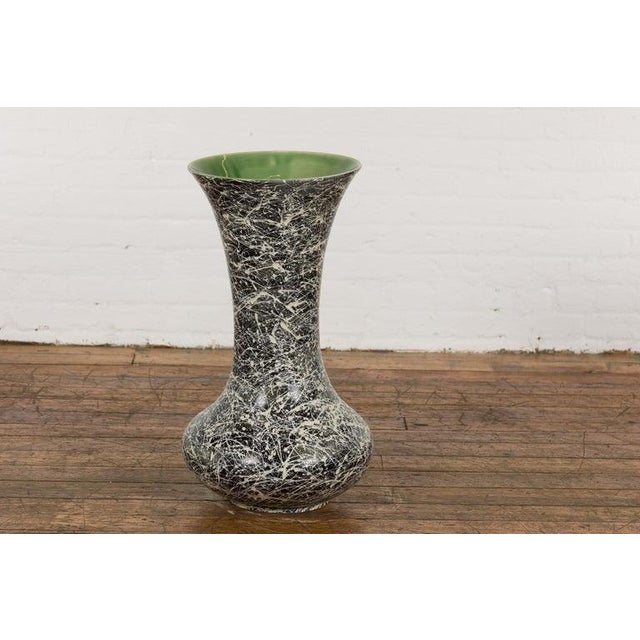Mid-Century Modern Tall Prem Collection Artisan Made Black & White Vase with Dripping Décor For Sale - Image 3 of 12