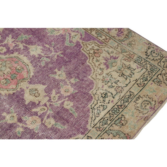 Distressed Vintage Runner in Purple With Beige Floral Medallion, by Rug ...