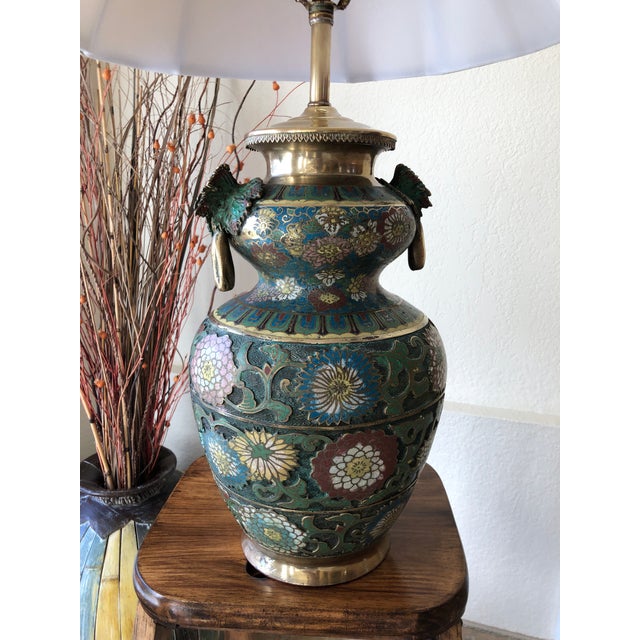 Early 20th-Century Champlevé Table Lamp With Butterfly Handles For Sale - Image 10 of 13