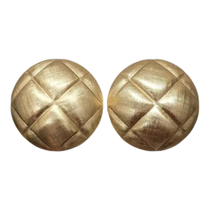 Vintage 1950s Signed Napier Round Goldtone Quilted Clip Earrings - 2 Pieces