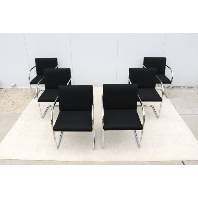 Bauhaus Ludwig Mies Van Der Rohe Brno Tubular Chairs in Black Fabric by Gordon - Set of 6 For Sale - Image 3 of 18