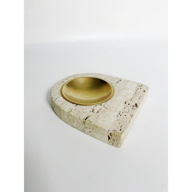 Travertine and Brass Ashtray, France, 1960s For Sale - Image 4 of 14