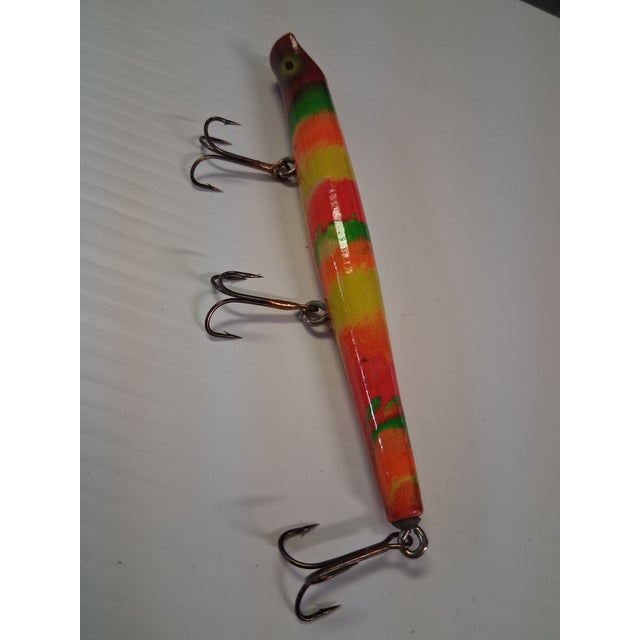 Vintage 1970s Hand Painted Wooden Pencil Plug Fishing Lure Decor / Real Use For Sale - Image 11 of 11