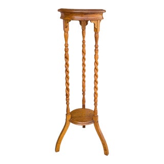 Vintage Solid Oak Barley-Twist Plant Stand For Sale