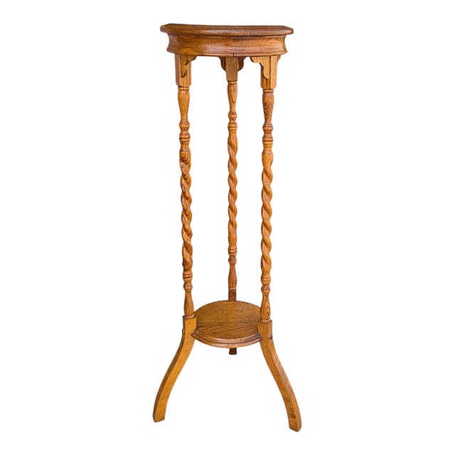 Vintage Solid Oak Barley-Twist Plant Stand For Sale