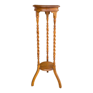 Vintage Solid Oak Barley-Twist Plant Stand