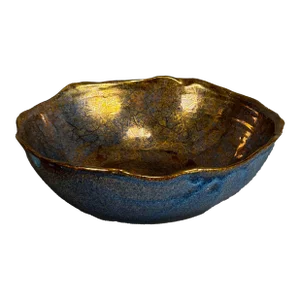 Vintage 1992 Waight Studio Art Pottery Bowl Gold Indigo Lava Glaze