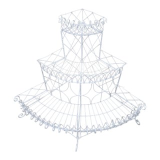 Vintage Victorian Style White Wire Garden Corner Shelf Display Stand For Sale
