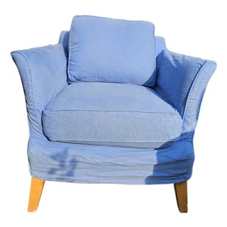 Maine Cottage Blue Slip Cover Lounging Chair For Sale