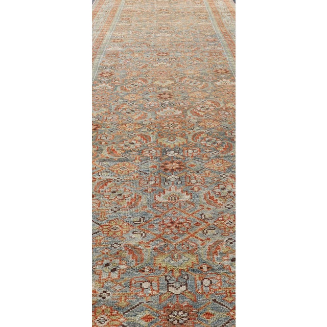 Antique Persian Malayer Runner With Allover Motif's in Soft Blue Field 3'4 X17'0 For Sale In Atlanta - Image 6 of 12
