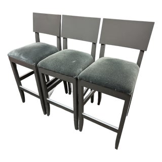 Custom Design Wood + Mohair Barstools, Set of Three For Sale
