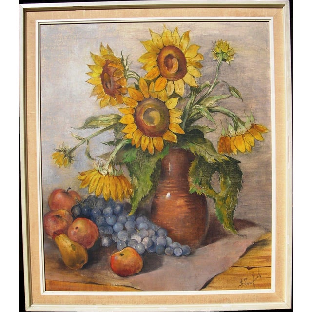 Modern Bernhard Templin, Autumn Still Life with Sunflowers, 1920s, Tempera Painting on Canvas, Framed For Sale - Image 3 of 14