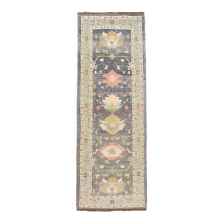 Gray Modern Oushak Handmade Wool Runner For Sale