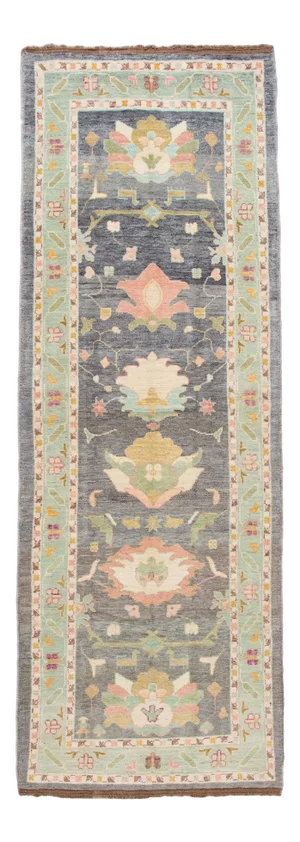 Gray Modern Oushak Handmade Wool Runner