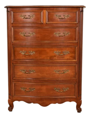 1980s Kindel Furniture French Provincial Louis XV Carved Cherry Wood Highboy Dresser