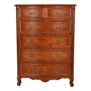 Kindel Furniture French Provincial Louis XV Carved Cherry Wood Highboy Dresser For Sale
