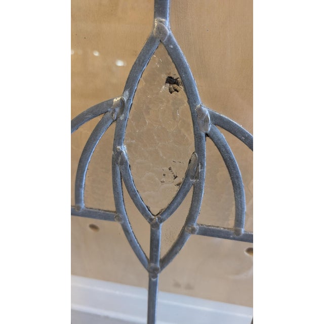Black Likely Antique Leaded Glass Window Panel With Geometric and Textured Glass Design. For Sale - Image 8 of 8