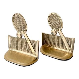 Vintage Cast Brass Tennis Racket Bookends For Sale
