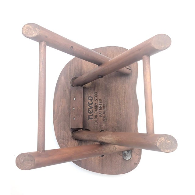 Mid 20th Century Wood "Fold & Carry" Collapsible Stool For Sale - Image 12 of 14