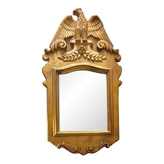 Mid 20th Century Mirror Federal Eagle Design Carved Wood Old Vintage Americana Decor For Sale