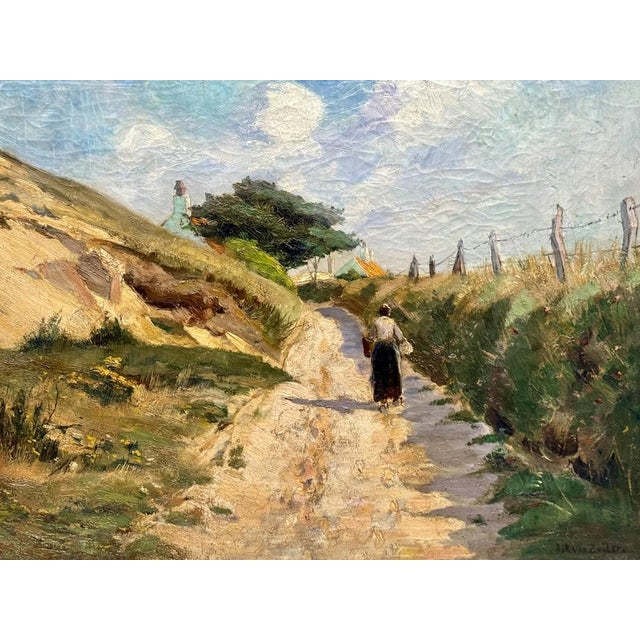 Female Figure, Path Through the Dunes, Returning from Fishing, 1890s-1910s, Oil on Canvas For Sale - Image 5 of 12