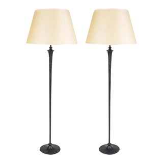 1990s Modern Giacometti Style Solid Bronze Standing Floor Lamps - a Pair For Sale
