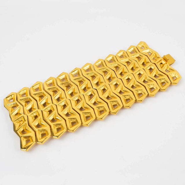 Claude Montana designed this fabulous modernist geometric link bracelet for Marie Paris. The oversized futuristic carved...