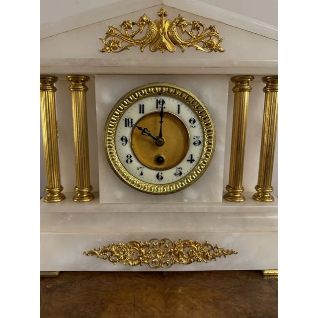 Antique Victorian Alabaster Mantel Clock, 1890 For Sale - Image 6 of 9