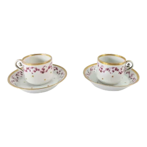19th Century French Old Paris or German Dresden Teacups & Saucers