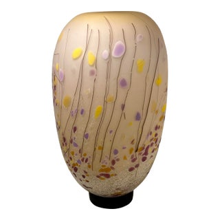 2018 Eric Bladholm Signed Satin Art Glass Vase 16” H For Sale