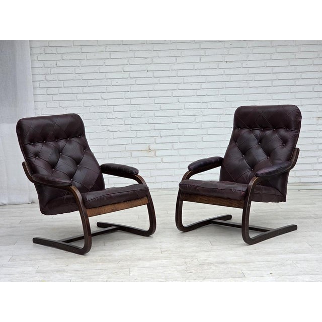 Brown Scandinavian Lounge Chair in Brown Leather and Bentwood, 1970s For Sale - Image 8 of 18