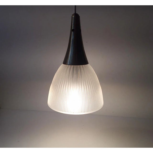 Mid-Century Modern Mid-Century Modern Swedish Window Pendant Light in Brass and Fluted Glass, 1960s For Sale - Image 3 of 6